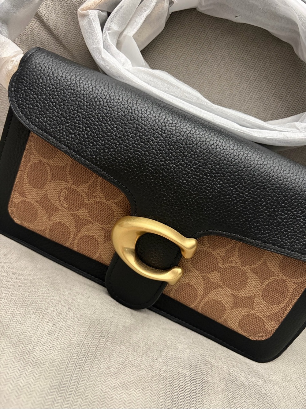 Coach Tabby Colorblock Leather Shoulder Bag in Black and Brown